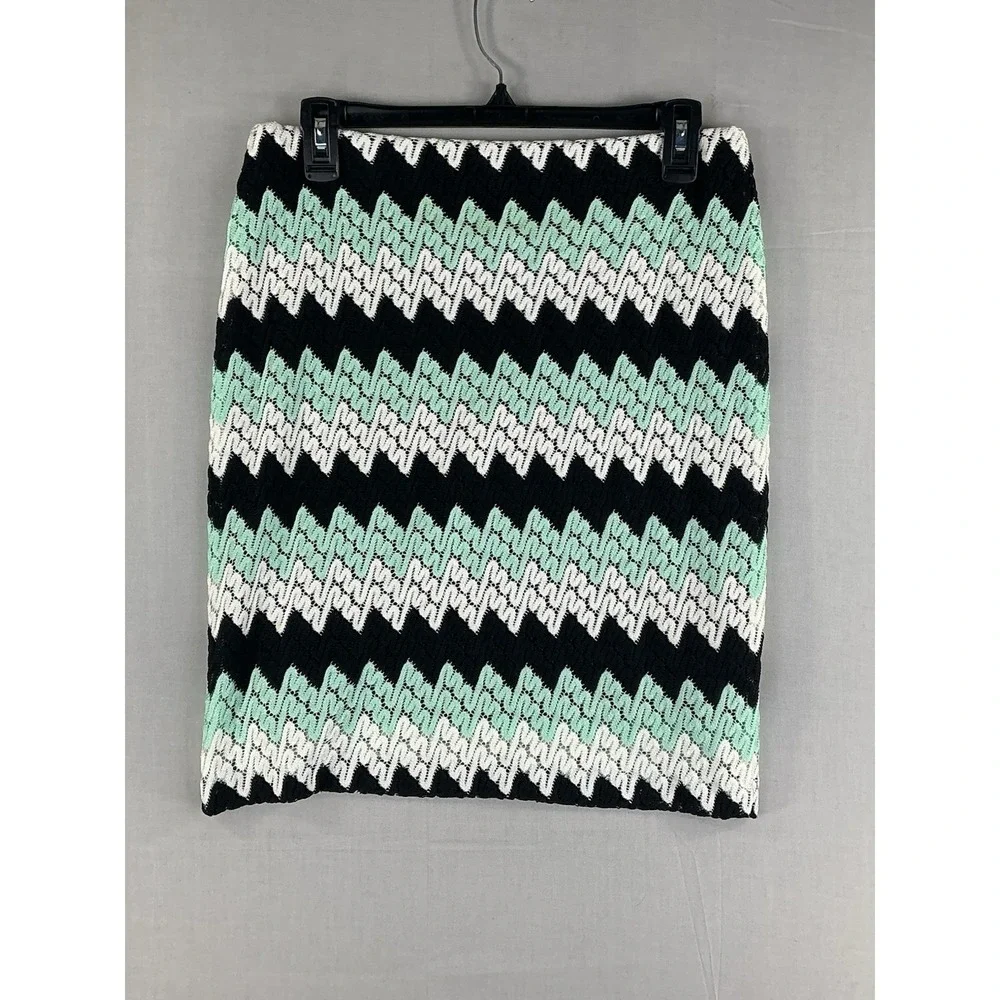 Karen Kane Black Mint Cream Chevron Lace Pencil Skirt Women's M
